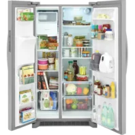 side by side fridge with doors open